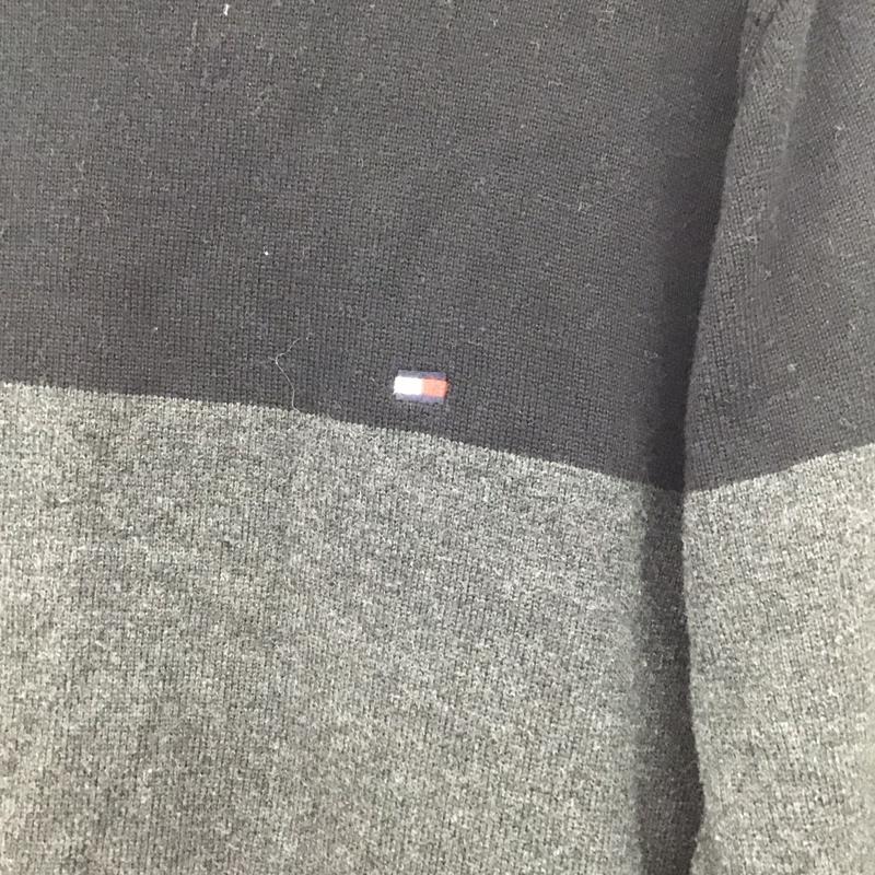 トミーヒルフィガー TOMMY HILFIGER ニット、セーター 長袖 長袖ニットカットソー クルーネック セーター L ロゴ、文字 灰 / グレー / メンズ USED 古着 中古 10130831