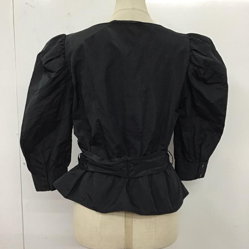 ザラ ZARA カットソー 半袖 7982 201 800 パフスリーブ カシュクール S 無地 黒 / ブラック / レディース USED 古着 中古 10120344
