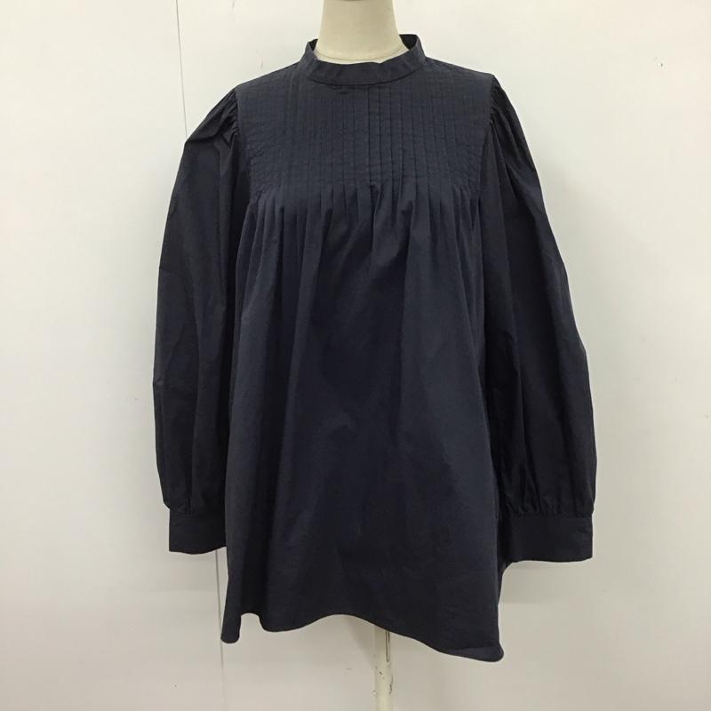 グリーンレーベルリラクシング green label relaxing シャツ、ブラウス 長袖 3511-137-1384 タフタ ピンタック ブラウス プルオーバー 無地 紺 / ネイビー / レディース USED 古着 中古 10122583