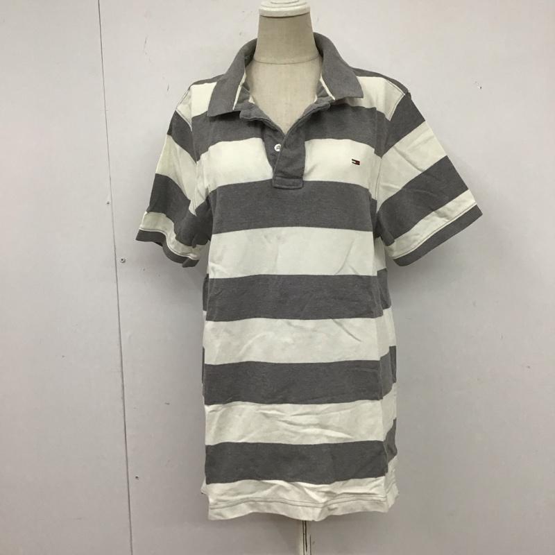ヒルフィガーデニム HILFIGER DENIM ポロシャツ 半袖 ボーダー L ワンポイント 灰 / グレー / X 白 / ホワイト / レディース USED 古着 中古 10122895
