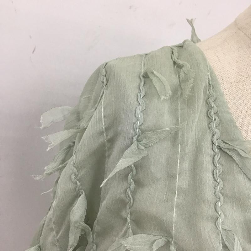 ザラ ZARA カットソー 長袖 2329 471 526 Vネック フリンジ シアー S 薄緑 / ライトグリーン / レディース USED 古着 中古 10123057