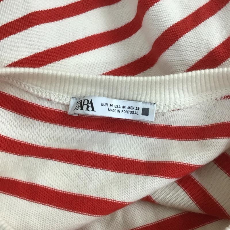 ザラ ZARA カットソー 長袖 0858 103 601 クルーネック ロンT M ボーダー柄 赤 / レッド / X オフホワイト / オフホワイト /  レディース USED 古着 中古 10113460