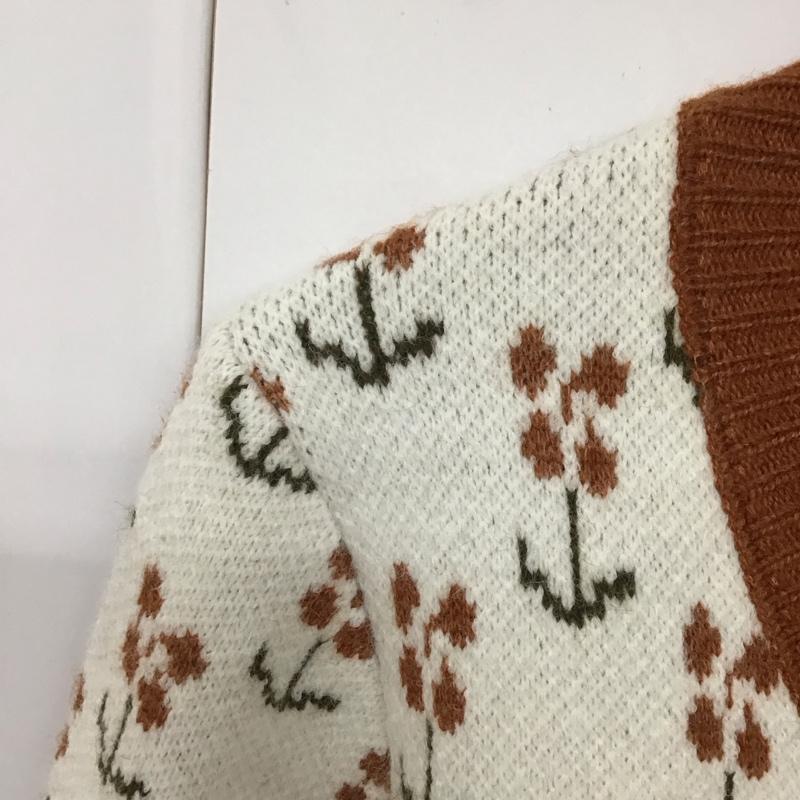 アビトーキョー ABITOKYO カーディガン 長袖 FREE 総柄 白 / ホワイト / X 茶 / ブラウン / レディース USED 古着 中古 10130373