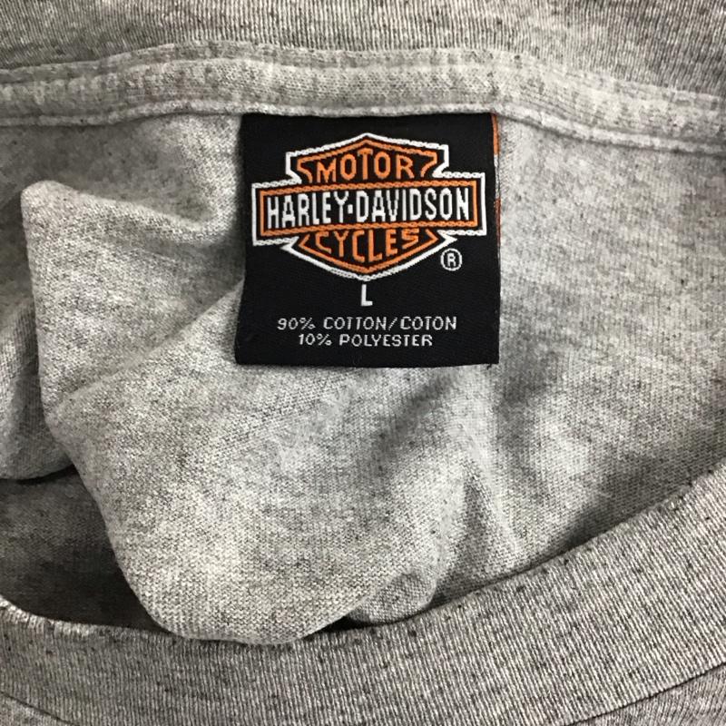 ハーレーダビッドソン Harley-Davidson Tシャツ 半袖 半袖カットソー プリントTシャツ クルーネックカットソー 古着 L ロゴ、文字 灰 / グレー /  メンズ USED 古着 中古 10110726
