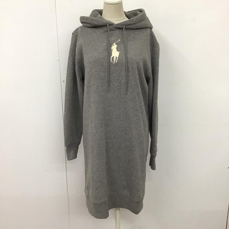 ポロラルフローレン POLO RALPH LAUREN ワンピース ひざ丈スカート パーカー 裏起毛 長袖 S ワンポイント 灰 / グレー / レディース USED 古着 中古 10116147