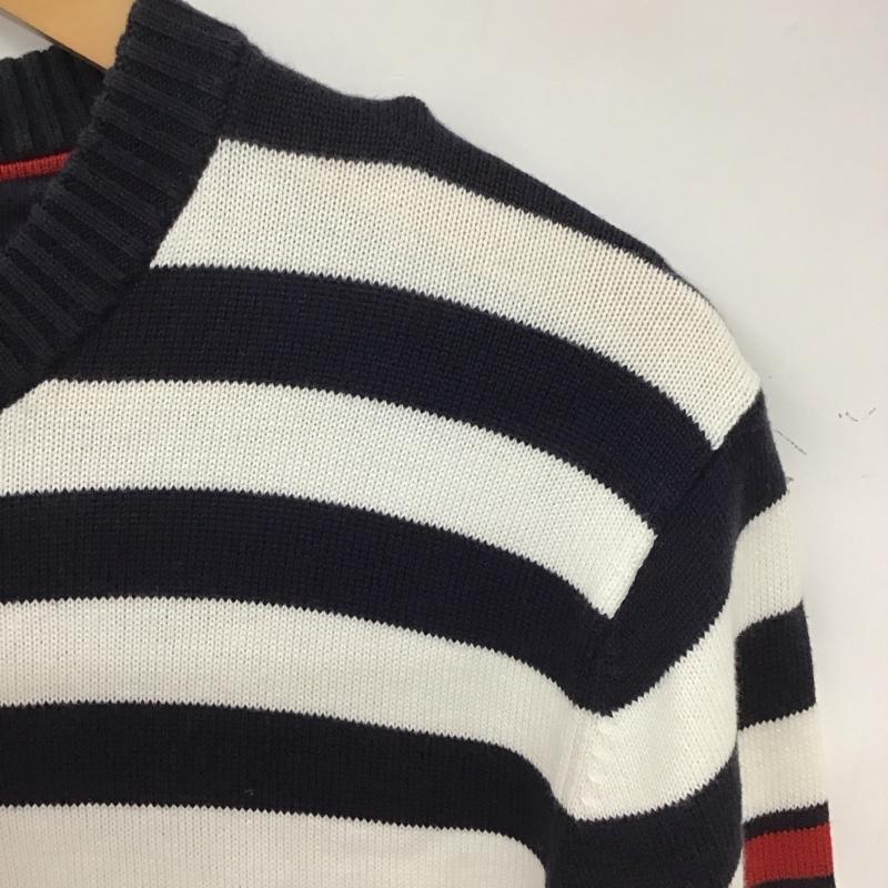 トミーヒルフィガー TOMMY HILFIGER ニット、セーター 長袖 長袖ニットカットソー クルーネック セーター M ボーダー柄 白 / ホワイト / X 紺 / ネイビー / メンズ USED 古着 中古 10137182