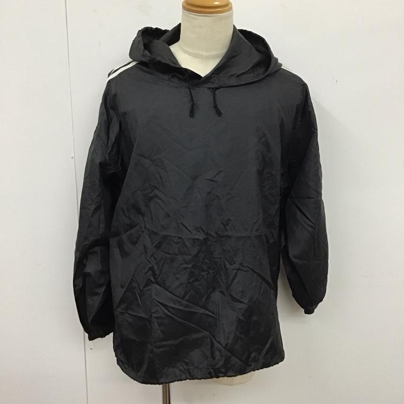 アディダス adidas パーカー 長袖 asr-8181 ナイロンジャケット プルオーバーパーカー スポーツウェア 90s デサント社 無地 黒 / ブラック / メンズ USED 古着 中古 10123673