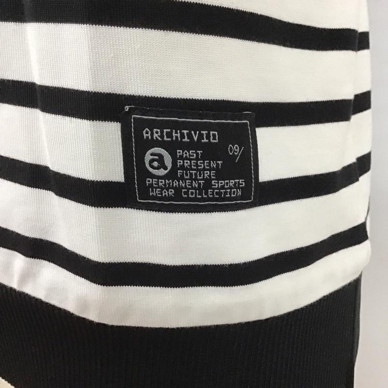 アルチビオ archivio カットソー 半袖 半袖カットソー ゴルフウェア スポーツウェア ジップネックカットソー 46 ボーダー柄 白 / ホワイト / X 黒 / ブラック / メンズ USED 古着 中古 10107182
