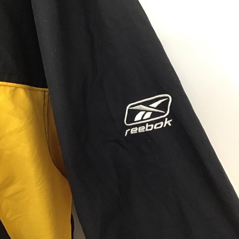 リーボック Reebok ジャケット、上着 ジャンパー、ブルゾン プルオーバージャケット 長袖カットソー スポーツウェア Vネック L ロゴ、文字 黒 / ブラック / X 黄 / イエロー / メンズ USED 古着 中古 10124776