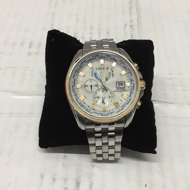 シチズン CITIZEN 腕時計 アナログ(クォーツ式) H820-T021701 電波ソーラー ECO DRIVE 箱有 ロゴ、文字 銀 / シルバー / X 白 / ホワイト / X 金 / ゴールド / メンズ USED 古着 中古 10106407