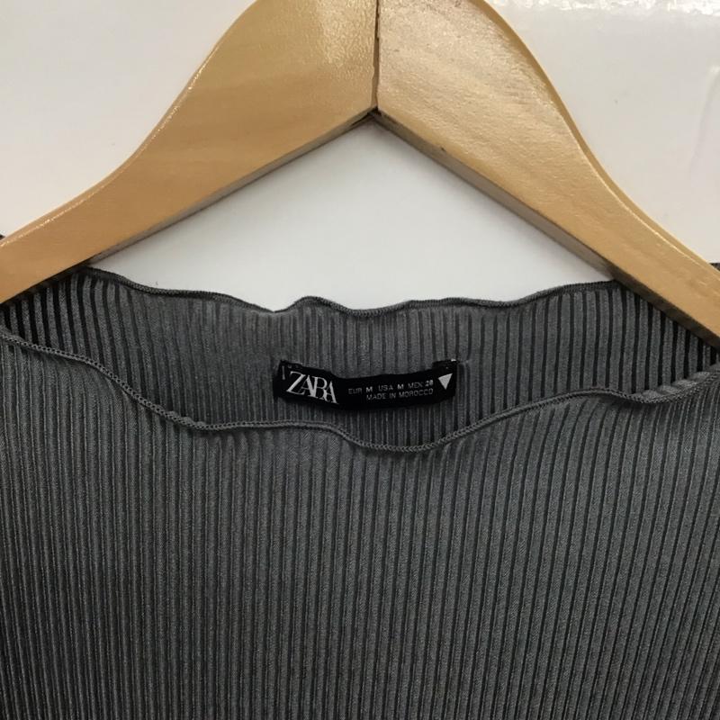 ザラ ZARA カットソー 半袖 1131 409 407 プリーツ フレンチスリーブ M 無地 灰 / グレー / レディース USED 古着 中古 10131316