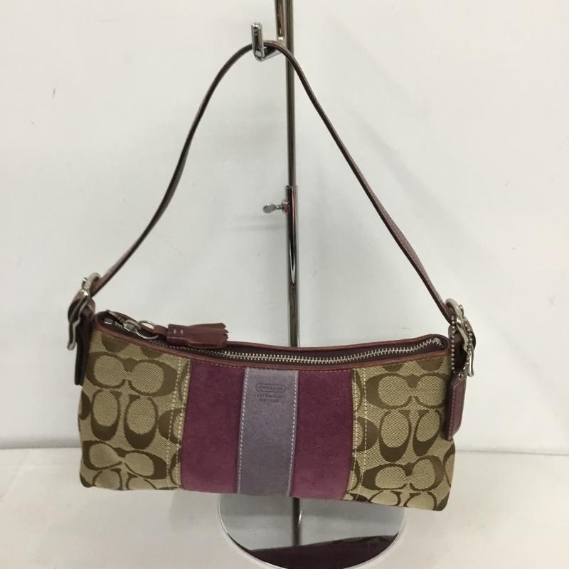 コーチ COACH ハンドバッグ ハンドバッグ E05Q-8K09 シグネチャー ワンショルダー ロゴ、文字 ベージュ / ベージュ / X 紫 / パープル / レディース USED 古着 中古 10123268