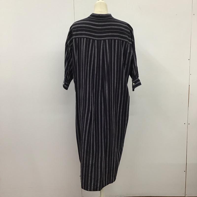 ニコアンド niko and... ワンピース ロングスカート ST93SH13ST バンドカラー シャツワンピース 七分袖 3 ストライプ 紺 / ネイビー / レディース USED 古着 中古 10133443