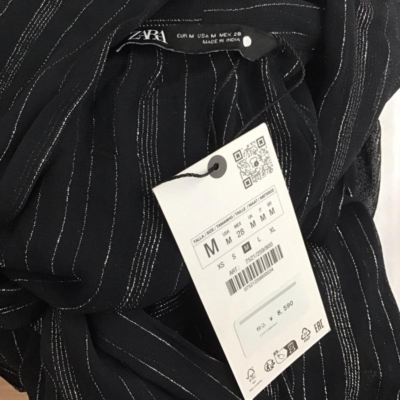 ザラ ZARA シャツ、ブラウス 長袖 長袖シャツ ストライプシャツ リボンカラーシャツ M ストライプ 黒 / ブラック / レディース USED 古着 中古 10125165