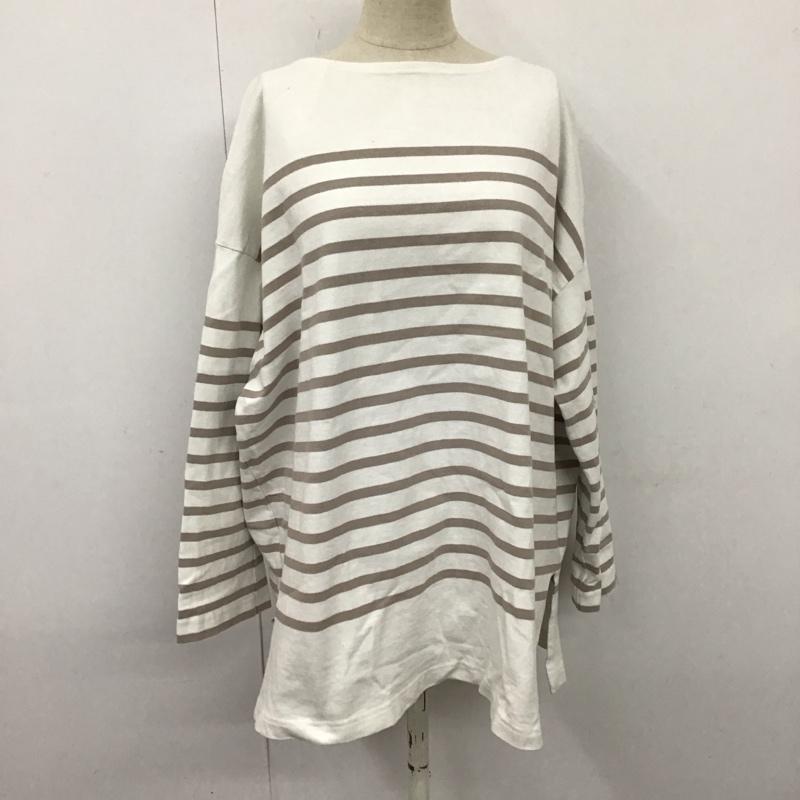 サマンサモスモスブルー Samansa Mos2 blue Tシャツ 七分袖 FREE ボーダー柄 白 / ホワイト / X ベージュ / ベージュ / レディース USED 古着 中古 10121533