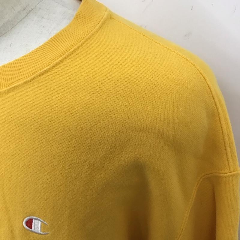 チャンピオン Champion トレーナー 長袖 長袖トレーナー スウェット クルーネック リブスウェットカットソー XL ロゴ、文字 黄 / イエロー /  メンズ USED 古着 中古 10119022