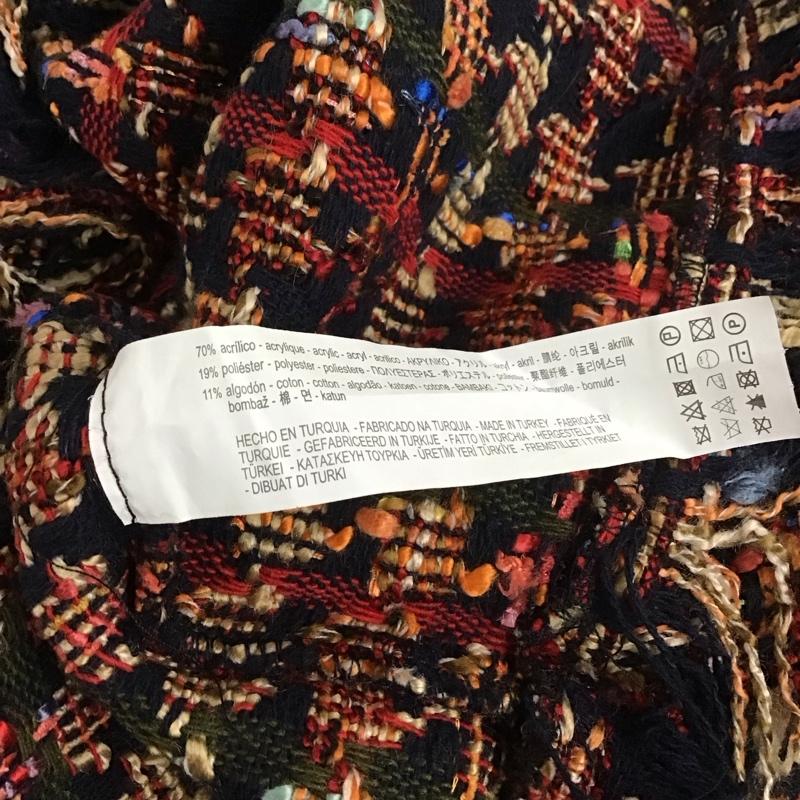 ザラ ZARA ニット、セーター 長袖 4886 264 330 フリンジ ツイード スタンドネック L チェック マルチカラー / マルチカラー / レディース USED 古着 中古 10131313