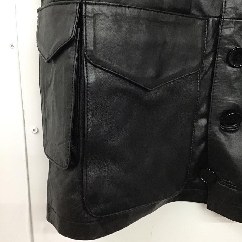 古着 USED ベスト ベスト レザーベスト ノースリーブカットソー 前ボタン ラムレザー M 無地 黒 / ブラック / メンズ USED 古着 中古 10130058