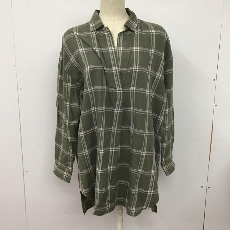 ローリーズファーム LOWRYS FARM シャツ、ブラウス 長袖 長袖シャツ チェックシャツ カラーシャツ Vネックシャツ FREE チェック カーキ / カーキ / レディース USED 古着 中古 10126991