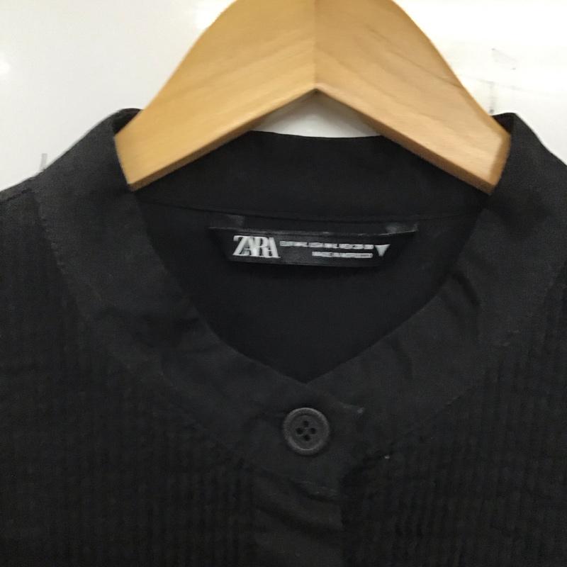ザラ ZARA ワンピース ロングスカート 長袖ロングワンピース ノーカラーシャツワンピース フレアスカート 無地 黒 / ブラック / レディース USED 古着 中古 10136041