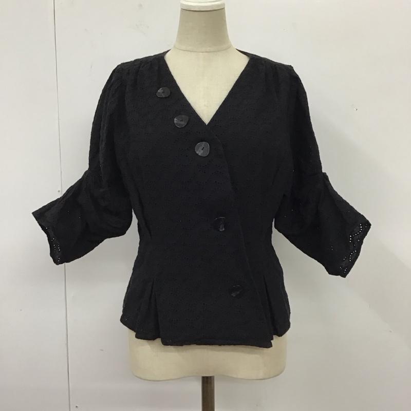 スライ SLY シャツ、ブラウス 半袖 030dsz30-3500 TUCKSLEEVECOTTONLACEトップス 半袖シャツ フレアシャツ 2 無地 黒 / ブラック / レディース USED 古着 中古 10115972