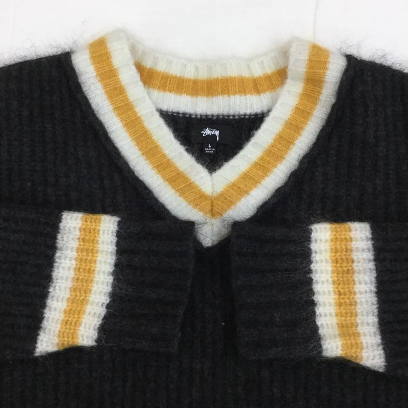ステューシー STUSSY ニット、セーター 長袖 MOHAIR TENNIS モヘア テニスセーター L 無地 黒 / ブラック / メンズ USED 古着 中古 10136312