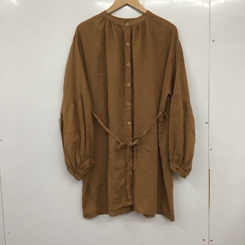 ローリーズファーム LOWRYS FARM シャツ、ブラウス 長袖 長袖シャツ 無地シャツ ノーカラーシャツ ウエスト切り替え FREE 無地 茶 / ブラウン / レディース USED 古着 中古 10135070