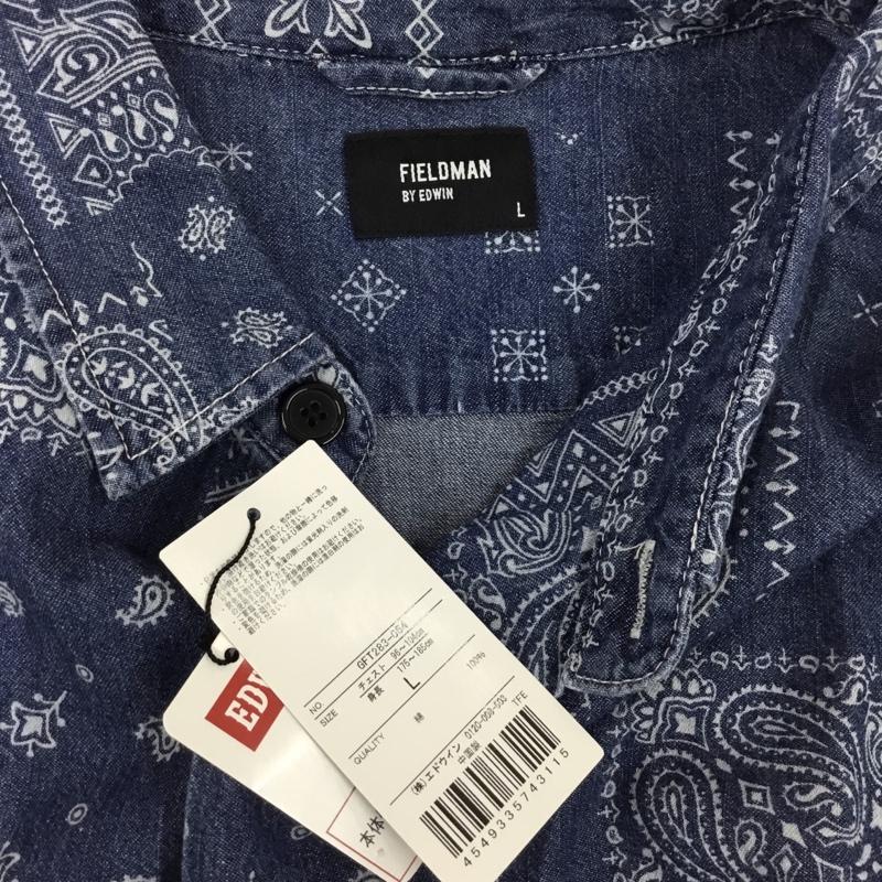 エドウィン EDWIN シャツ、ブラウス 長袖 長袖シャツ カラーシャツ ポケットシャツ 長袖カットソー デニムシャツ L プリント インディゴ / インディゴ /  メンズ USED 古着 中古 10108791