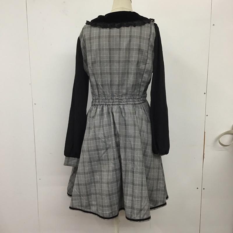 アクシーズファム axes femme ワンピース ひざ丈スカート 長袖ワンピース フレアワンピース ウエスト切り替えワンピース M チェック 黒 / ブラック / X 灰 / グレー / レディース USED 古着 中古 10118248