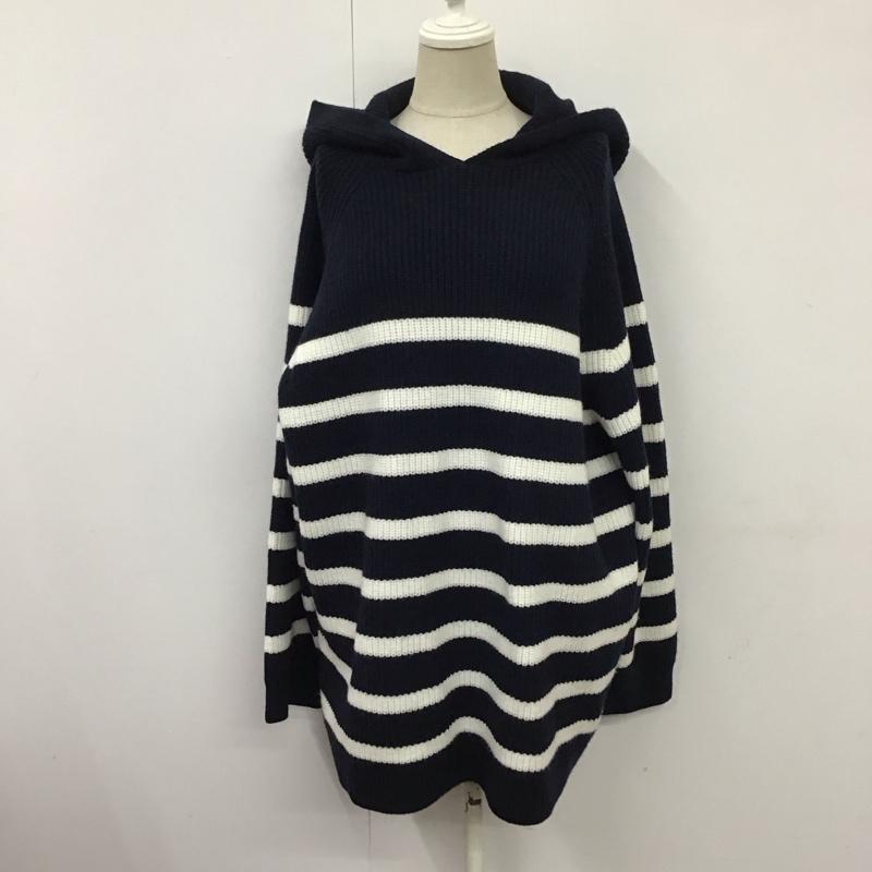 ザラ ZARA ニット、セーター 長袖 9667 126 105 フード付き M ボーダー柄 紺 / ネイビー / X 白 / ホワイト /  レディース USED 古着 中古 10115292