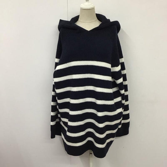 ザラ ZARA ニット、セーター 長袖 9667 126 105 フード付き M ボーダー柄 紺 / ネイビー / X 白 / ホワイト /  レディース USED 古着 中古 10115292