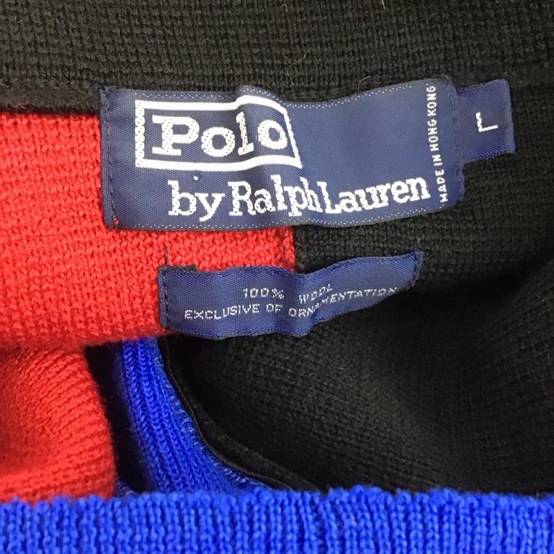 ポロバイラルフローレン Polo by RALPH LAUREN ニット、セーター 長袖 90s 1992年 Alpline L 無地 黒 / ブラック / X 赤 / レッド / メンズ USED 古着 中古 10106249