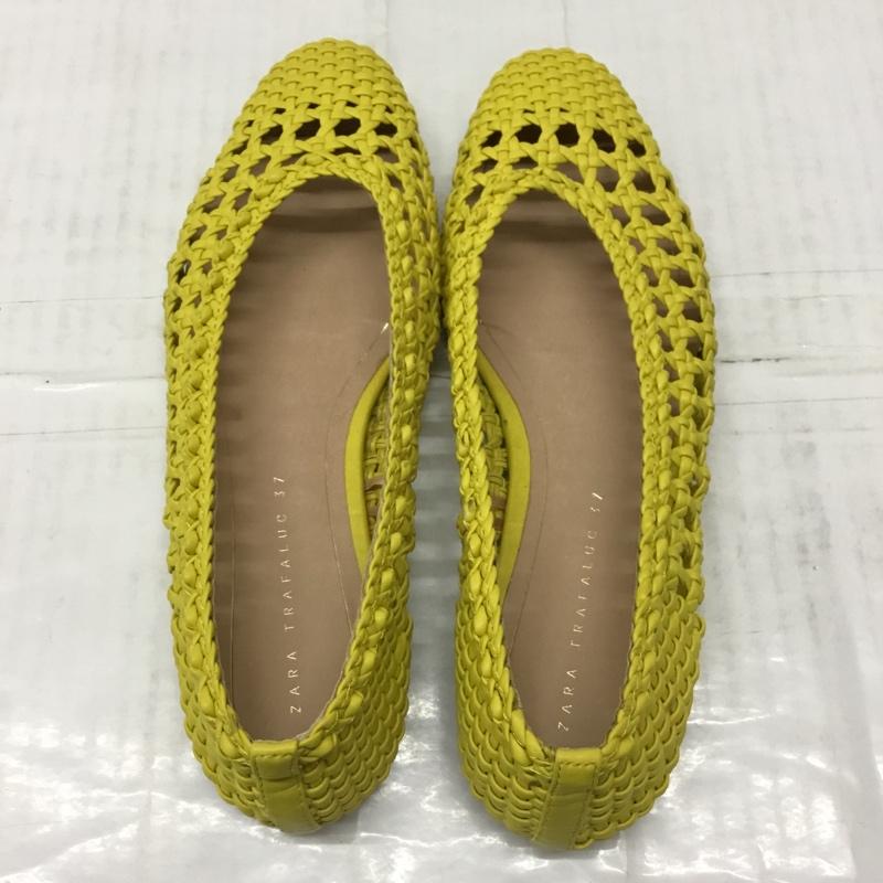 ザラ ZARA パンプス パンプス 3529 001 090 メッシュ 編み込み バレエシューズ 37 無地 黄 / イエロー / レディース USED 古着 中古 10111959