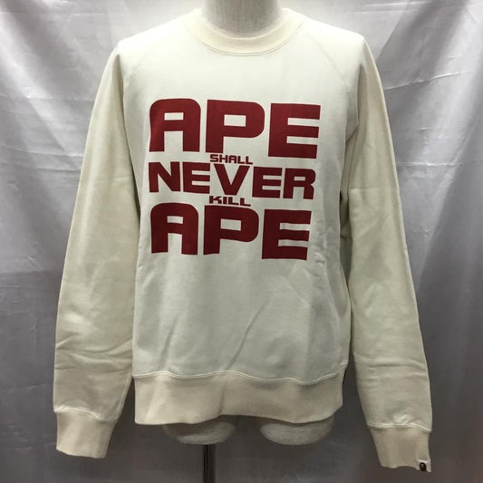 アベイシングエイプ A BATHING APE トレーナー 長袖 001SWK201005M APE SHALL NEVER KILL APE CREWNECK 裏起毛 L ロゴ、文字 アイボリー / アイボリー /  メンズ USED 古着 中古 10117078