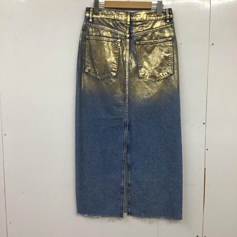 ザラ ZARA スカート ロングスカート デニム バックスリット S 無地 青 / ブルー / X 金 / ゴールド / レディース USED 古着 中古 10139249
