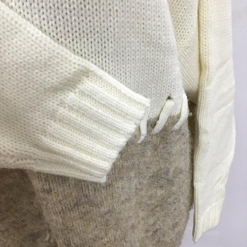 アズールバイマウジー AZUL BY MOUSSY ニット、セーター 長袖 250EAB70-234I BICOLOR KNIT TOPS FREE 無地 白 / ホワイト / X ベージュ / ベージュ / レディース USED 古着 中古 10125049