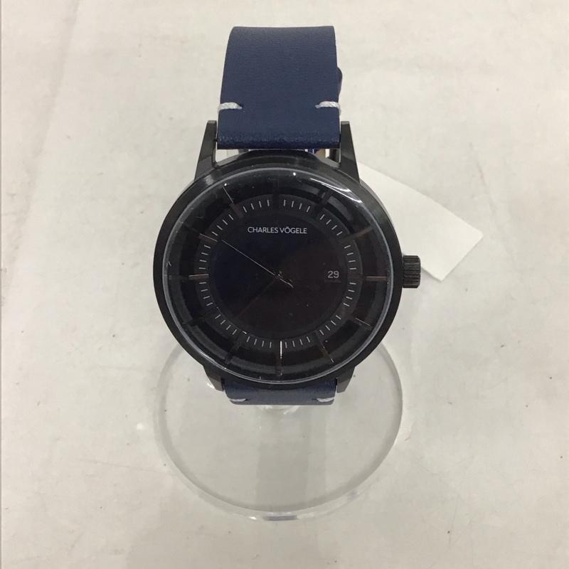 シャルルホーゲル CHARLESVOGELE 腕時計 アナログ(クォーツ式) V0718 レザーベルト カレンダー ロゴ、文字 紺 / ネイビー / メンズ USED 古着 中古 10135265