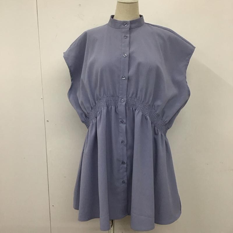レイカズン Ray Cassin チュニック 半袖 230105 シャーリング 前開き FREE 無地 青 / ブルー / レディース USED 古着 中古 10108923