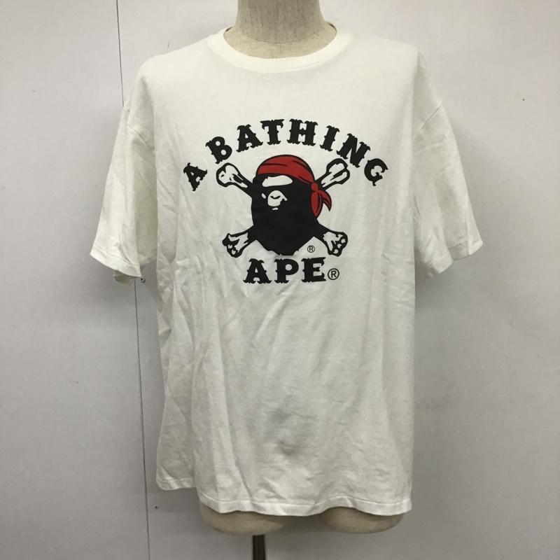 アベイシングエイプ A BATHING APE Tシャツ 半袖 半袖カットソー プリントTシャツ クルーネックカットソー XL プリント 白 / ホワイト / メンズ USED 古着 中古 10105547
