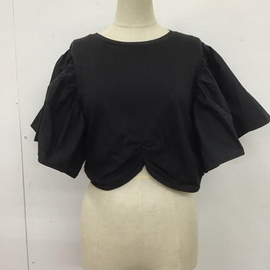 ザラ ZARA カットソー 半袖 半袖カットソー クルーネックカットソー 袖レース ショート丈 M 無地 黒 / ブラック /  レディース USED 古着 中古 10109182