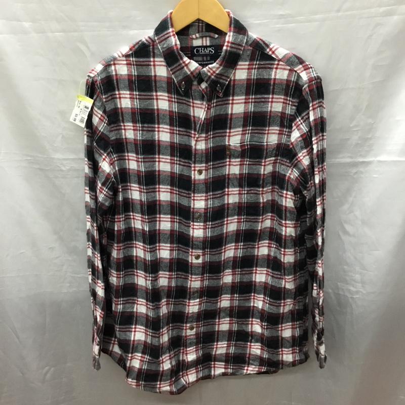 チャップス CHAPS シャツ、ブラウス 長袖 ボタンダウン M チェック 白 / ホワイト / X 黒 / ブラック / X 赤 / レッド / メンズ USED 古着 中古 10118846