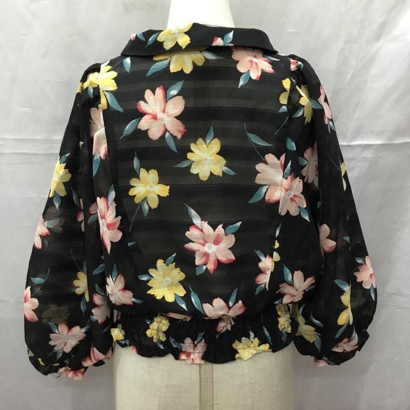 ヘザー Heather シャツ、ブラウス 七分袖 HE061255TO 開襟 オープンカラー FREE 花柄 黒 / ブラック / レディース USED 古着 中古 10112902