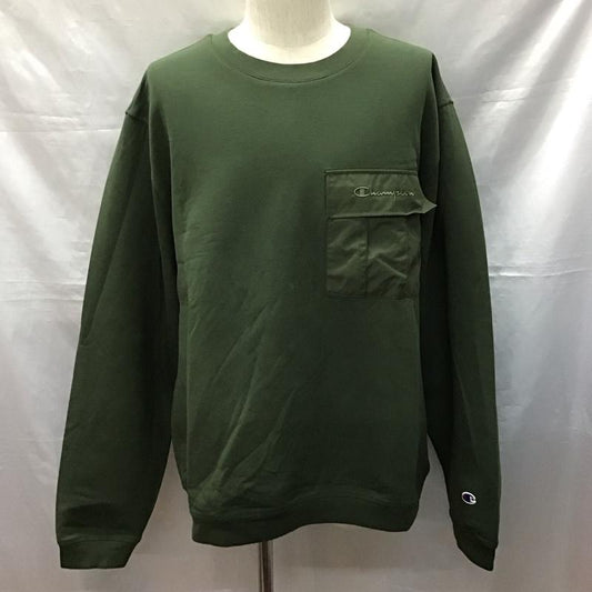 チャンピオン Champion トレーナー 長袖 C8-S011 胸ポケット スウェット XL ロゴ、文字 カーキ / カーキ /  メンズ USED 古着 中古 10121208