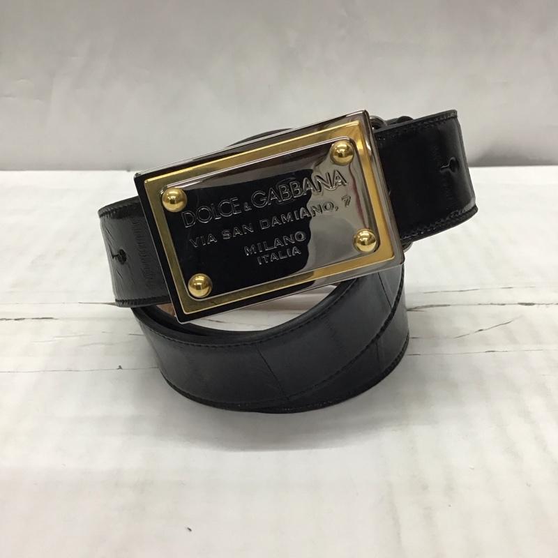 ドルチェアンドガッバーナ DOLCE&GABBANA ベルト・バックル ベルト BC2647 ロゴプレート 無地 黒 / ブラック / メンズ USED 古着 中古 10116294