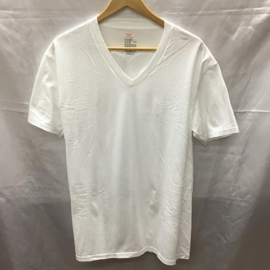 ヘインズ HANES Tシャツ 半袖 半袖カットソー 無地Tシャツ Vネックカットソー L 無地 白 / ホワイト /  メンズ USED 古着 中古 10113299