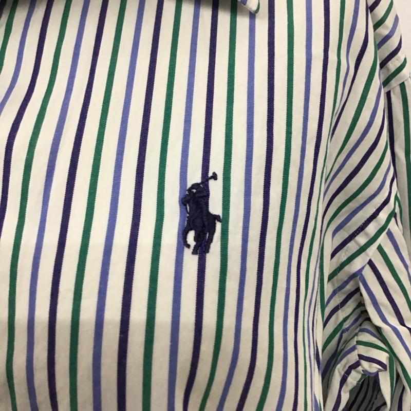ラルフローレン RALPHLAUREN シャツ、ブラウス 長袖 POLO GOLF SLIM FIT ストライプ ワンポイント 白 / ホワイト / X 緑 / グリーン / X 紺 / ネイビー / X 水色 / ライトブルー / レディース USED 古着 中古 10114640