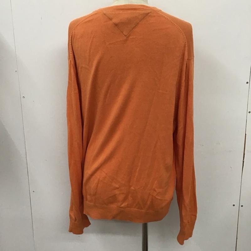トミーヒルフィガー TOMMY HILFIGER ニット、セーター 長袖 Vネック XL 無地 橙 / オレンジ / メンズ USED 古着 中古 10111776