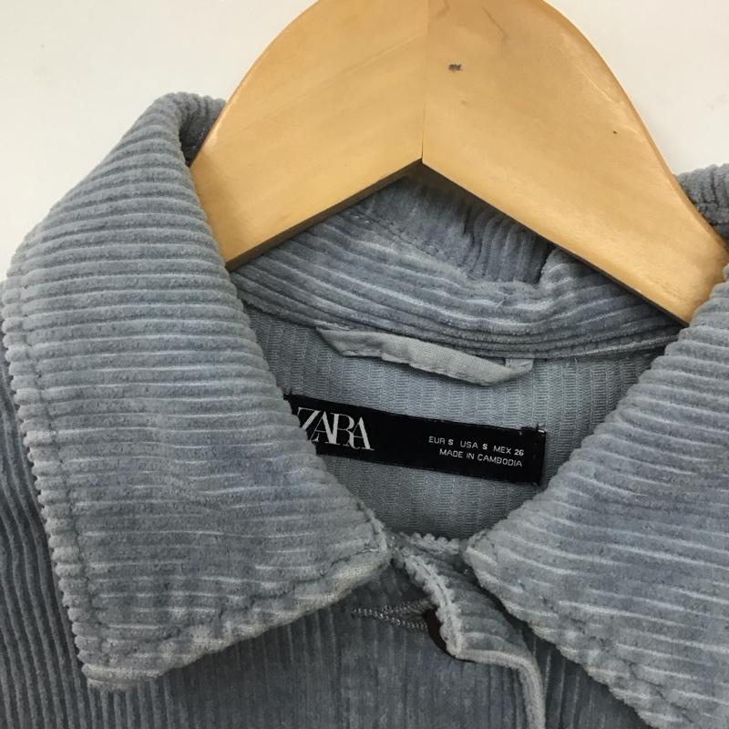 ザラ ZARA ジャケット、上着 ジャケット、ブレザー 8372/222/403 コーデュロイ シャツ ジャケット カットオフ S 無地 水色 / ライトブルー / レディース USED 古着 中古 10131574
