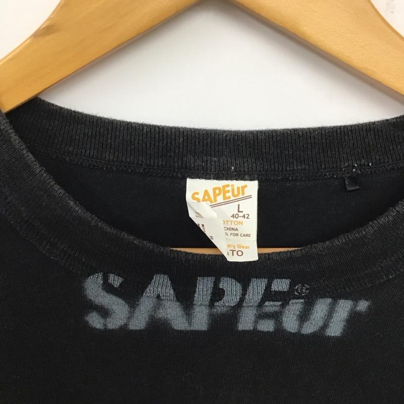 サプール SAPEur Tシャツ 半袖 半袖カットソー プリントTシャツ クルーネックカットソー L プリント 黒 / ブラック / メンズ USED 古着 中古 10137951