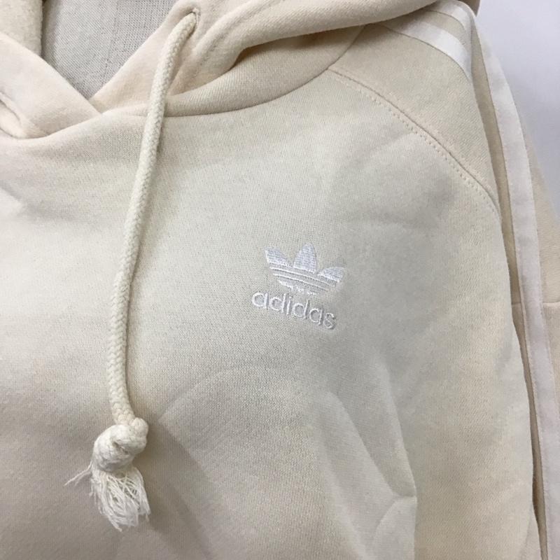 アディダス adidas パーカー 長袖 hc2018 WSHORTHOODIEWONDER 長袖パーカー フード付きパーカー L ロゴ、文字 白 / ホワイト / レディース USED 古着 中古 10115986